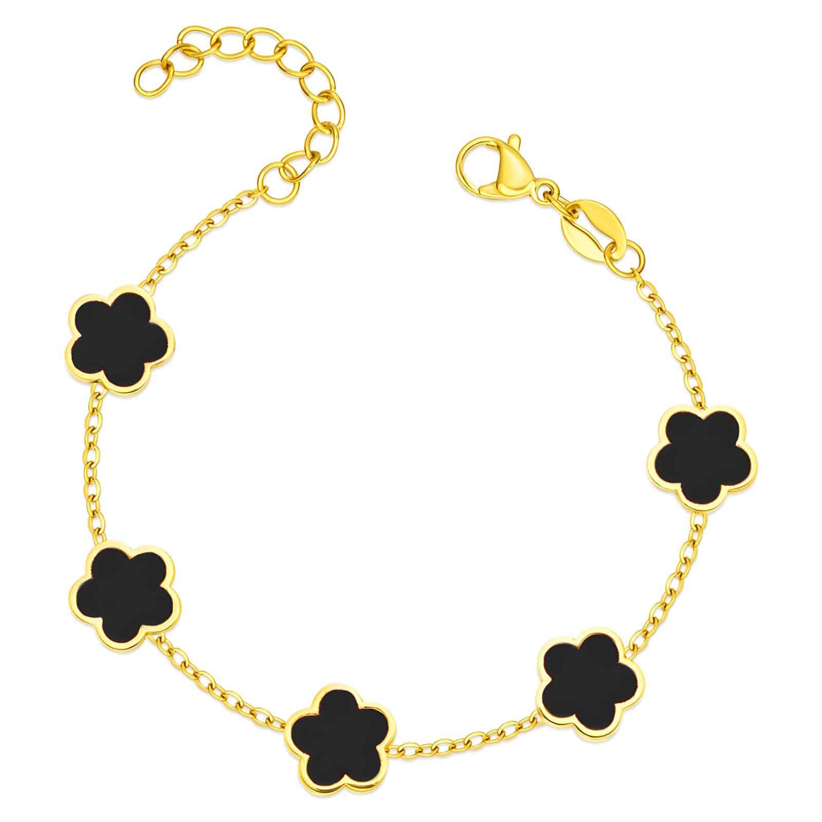 Gold-plated Flower Bracelet, Black image 0