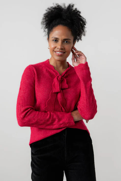 Elise Tie Neck Pointelle Jumper, Scarlet image 0
