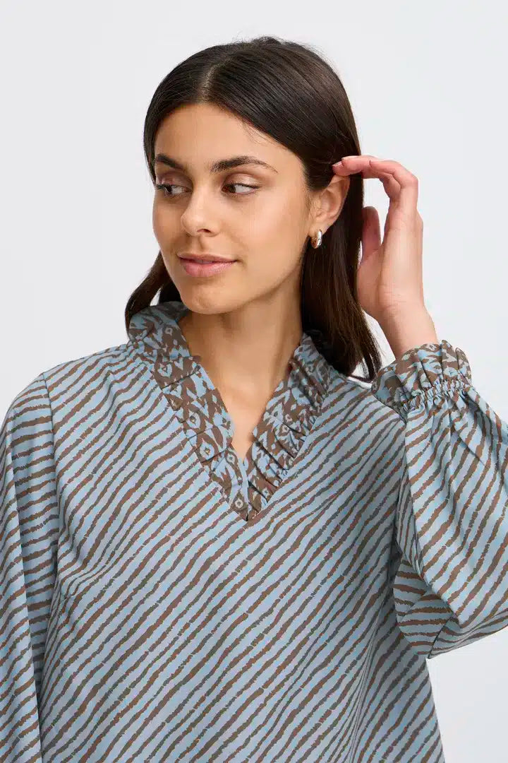 Julina Blouse, Blue Brown stripe image 1
