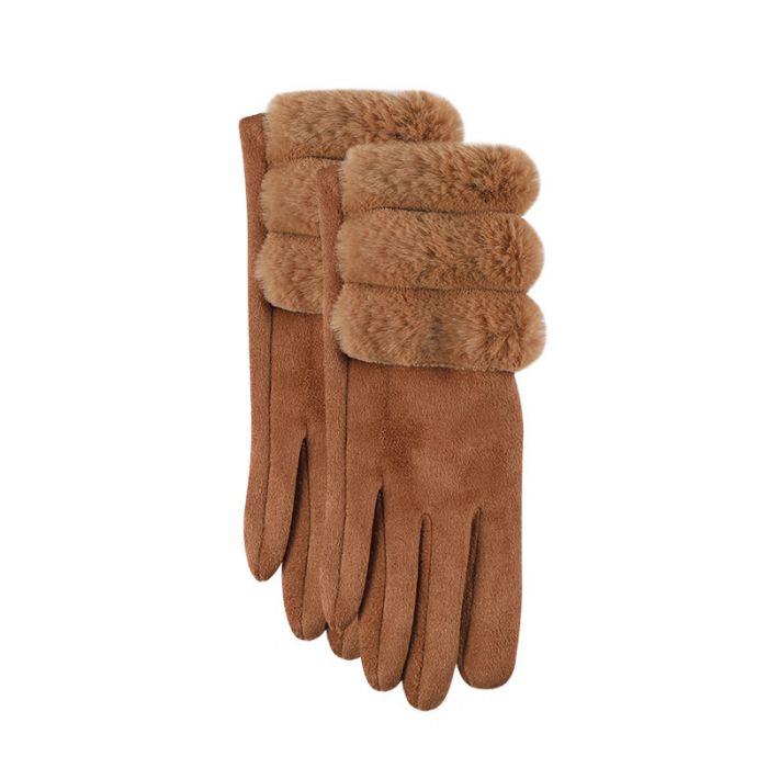 Suede & Faux Fur Gloves, Tan image 0