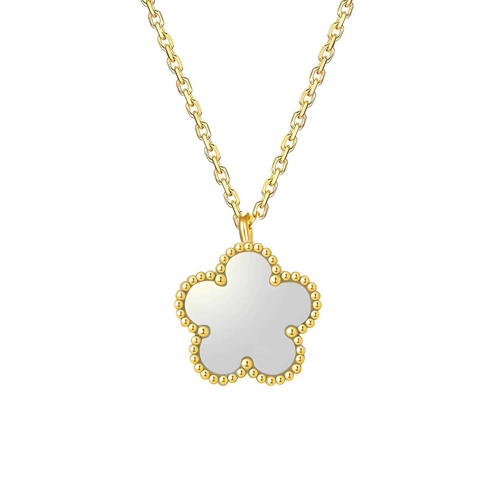 Gold-plated Flower Necklace, White image 0
