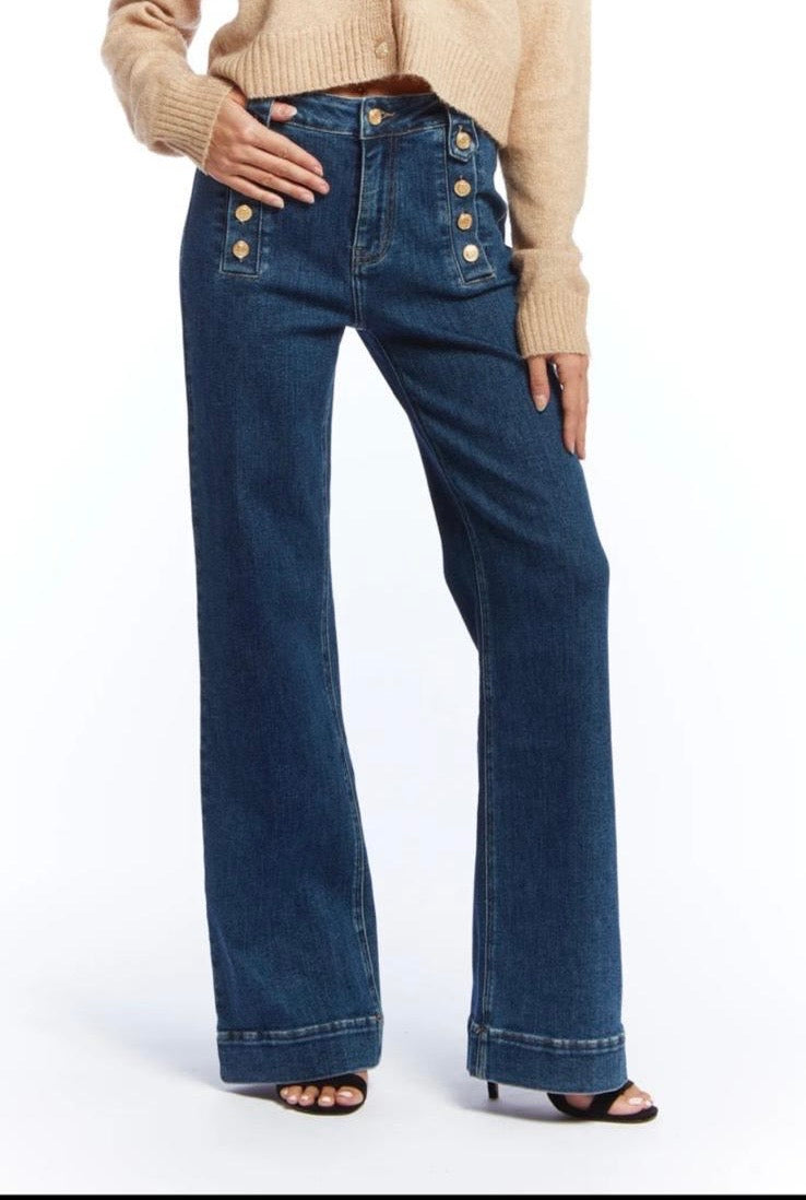 Sienna Button-Fronted Jean, Dark Blue image 1