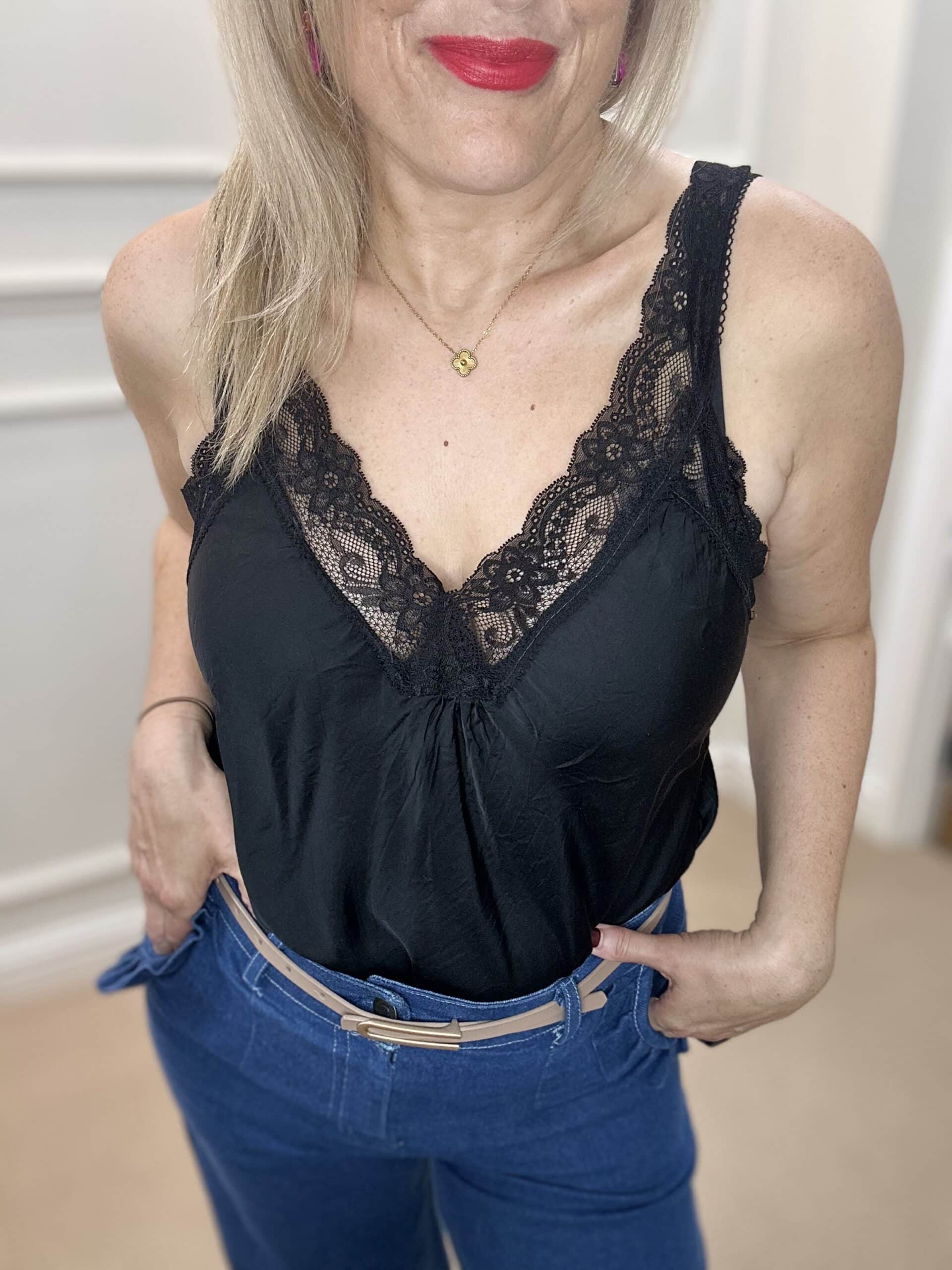 Lace Cami Vest, Black image 1