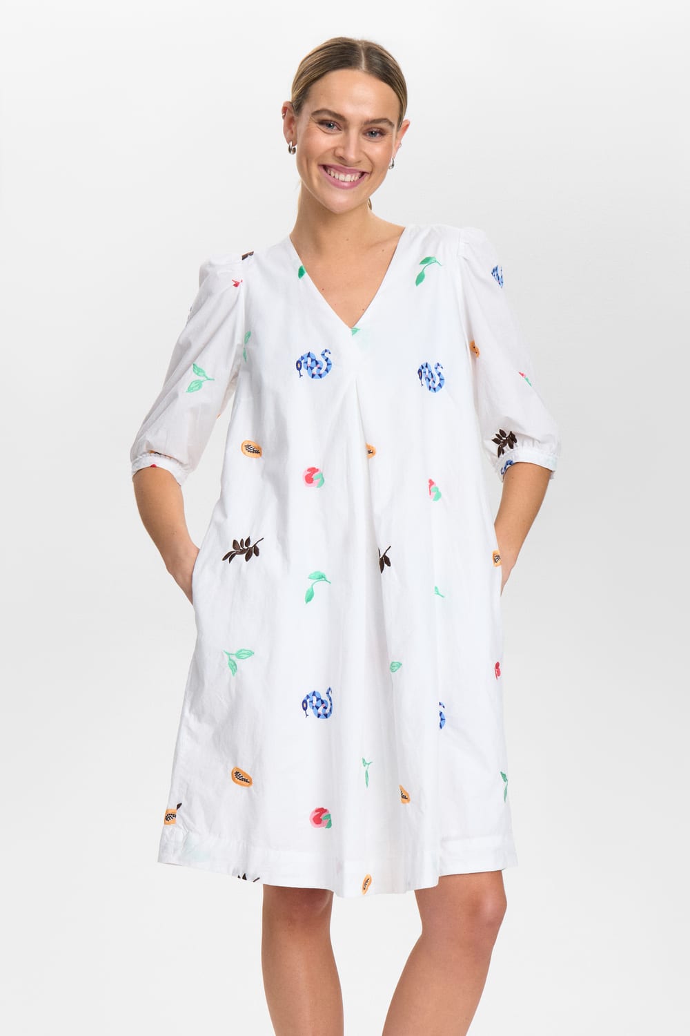 Valentine Embroidered Dress, Bright White image 0