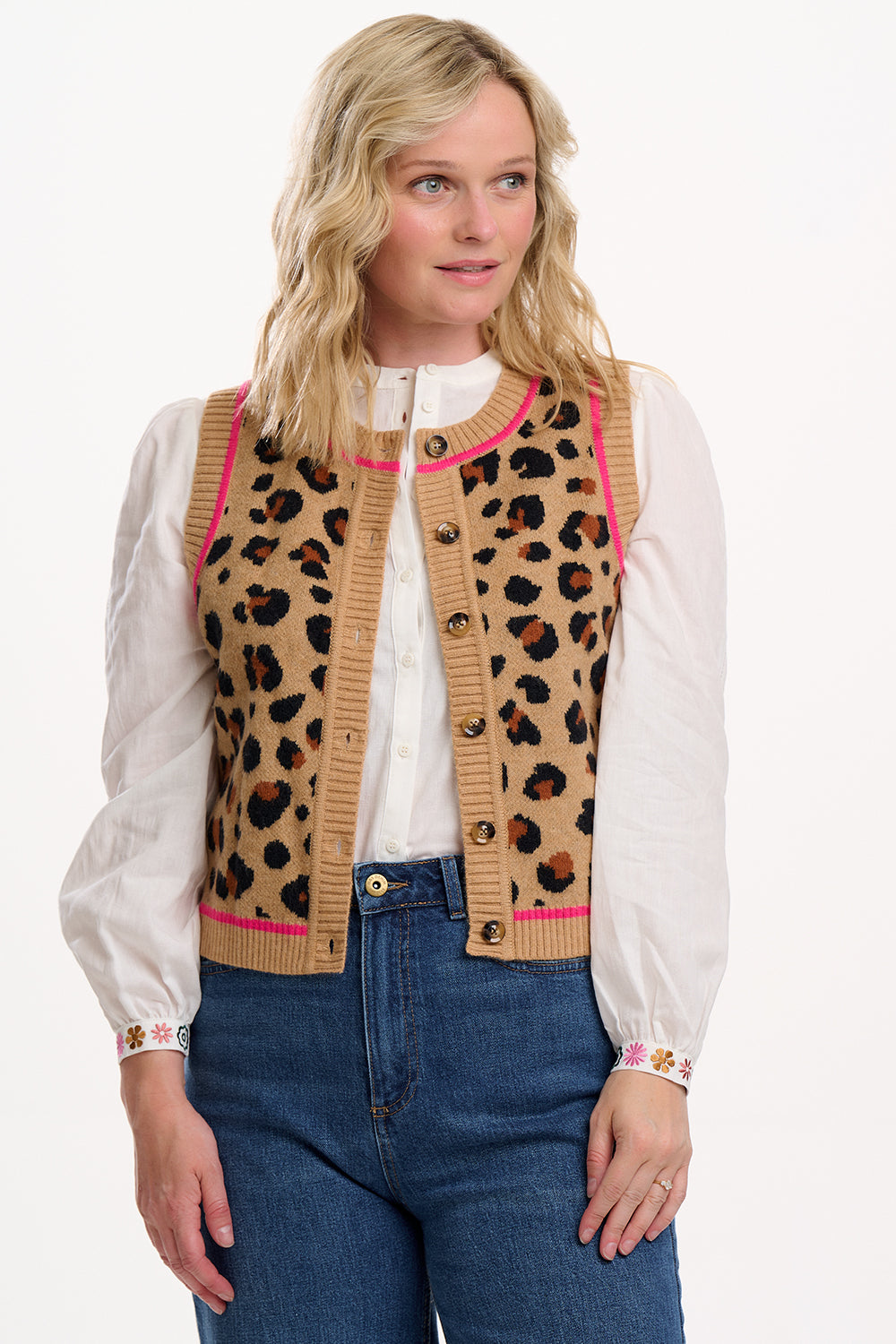 Natalie Knitted Waistcoat, Tan/Black, Natural Leopard image 0