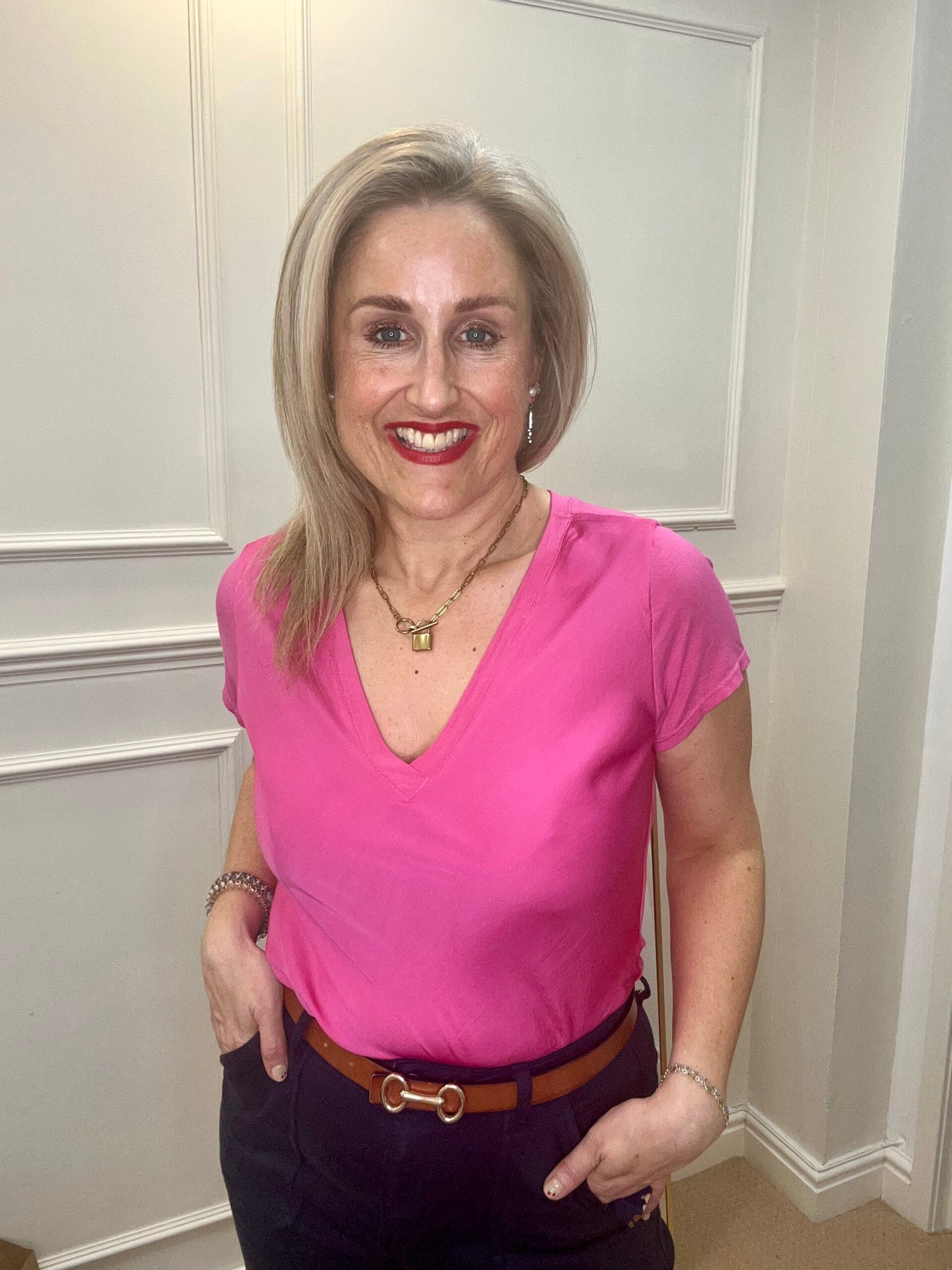 Alison Silk Front Tee Shirt, Fuchsia image 0