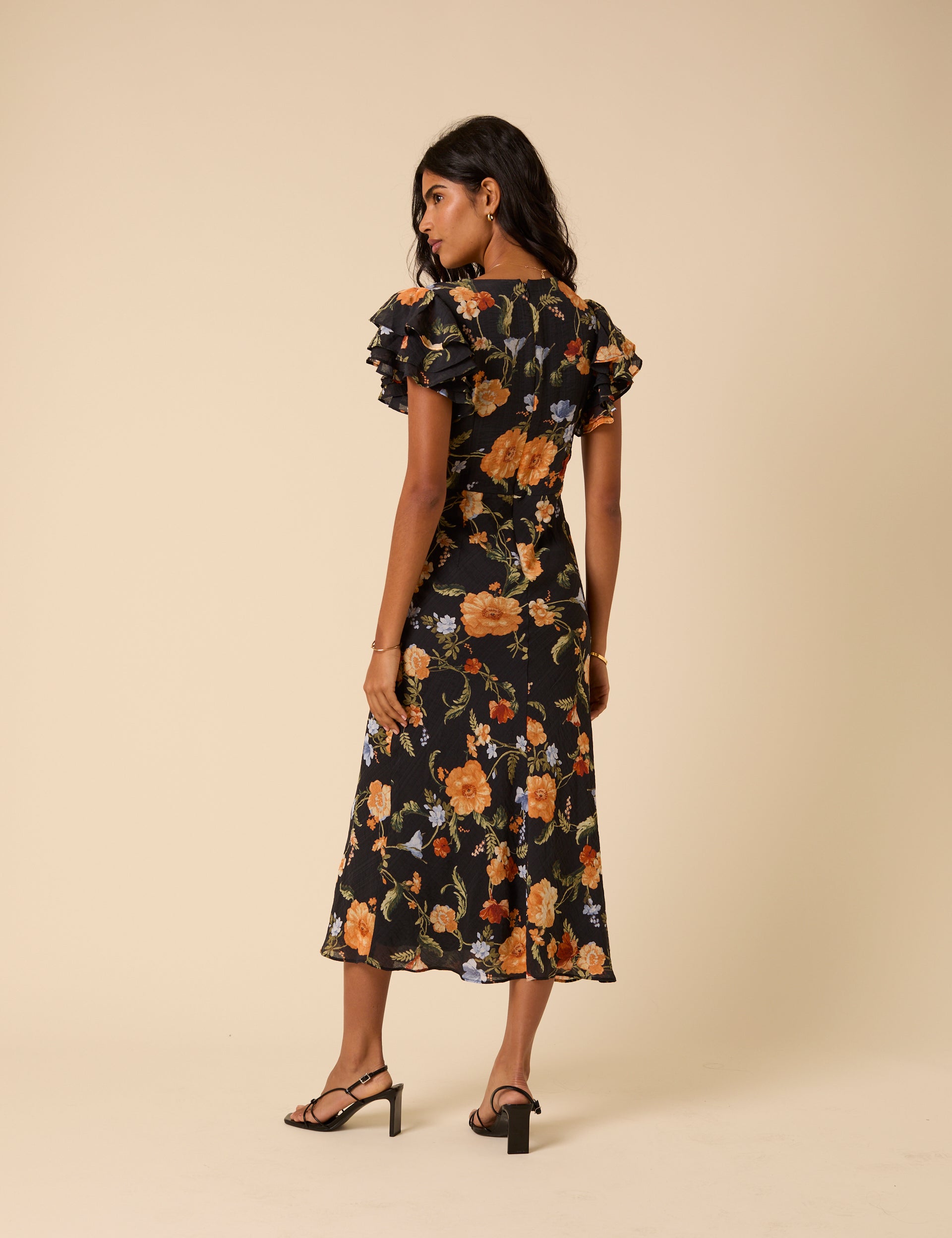 Layla Midi Dress, Black Floral Print image 4