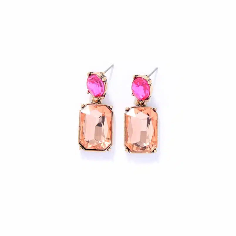 Oval Twin Gem Post Earring, Orange & Pink image 2