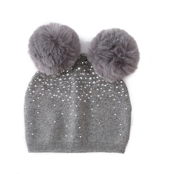 Sequin Double Pompom Hat, Silver image 0