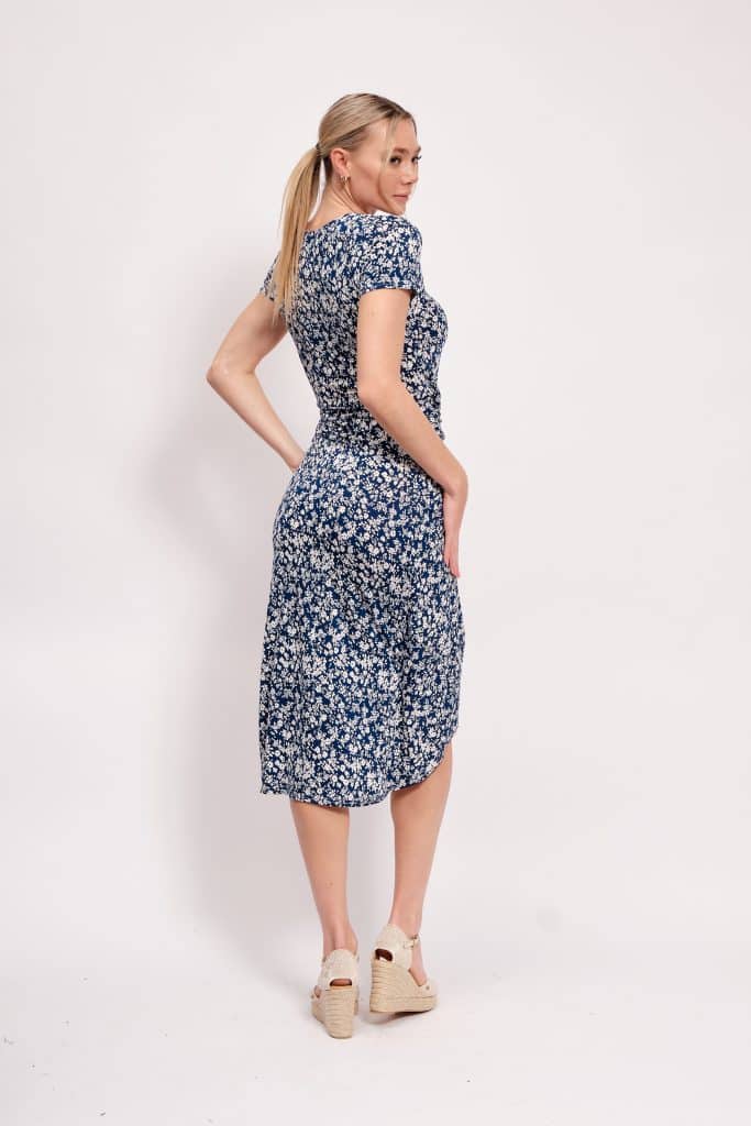 Antonella Wrap Effect Midi Dress, Aztec Floral in Navy print image 4