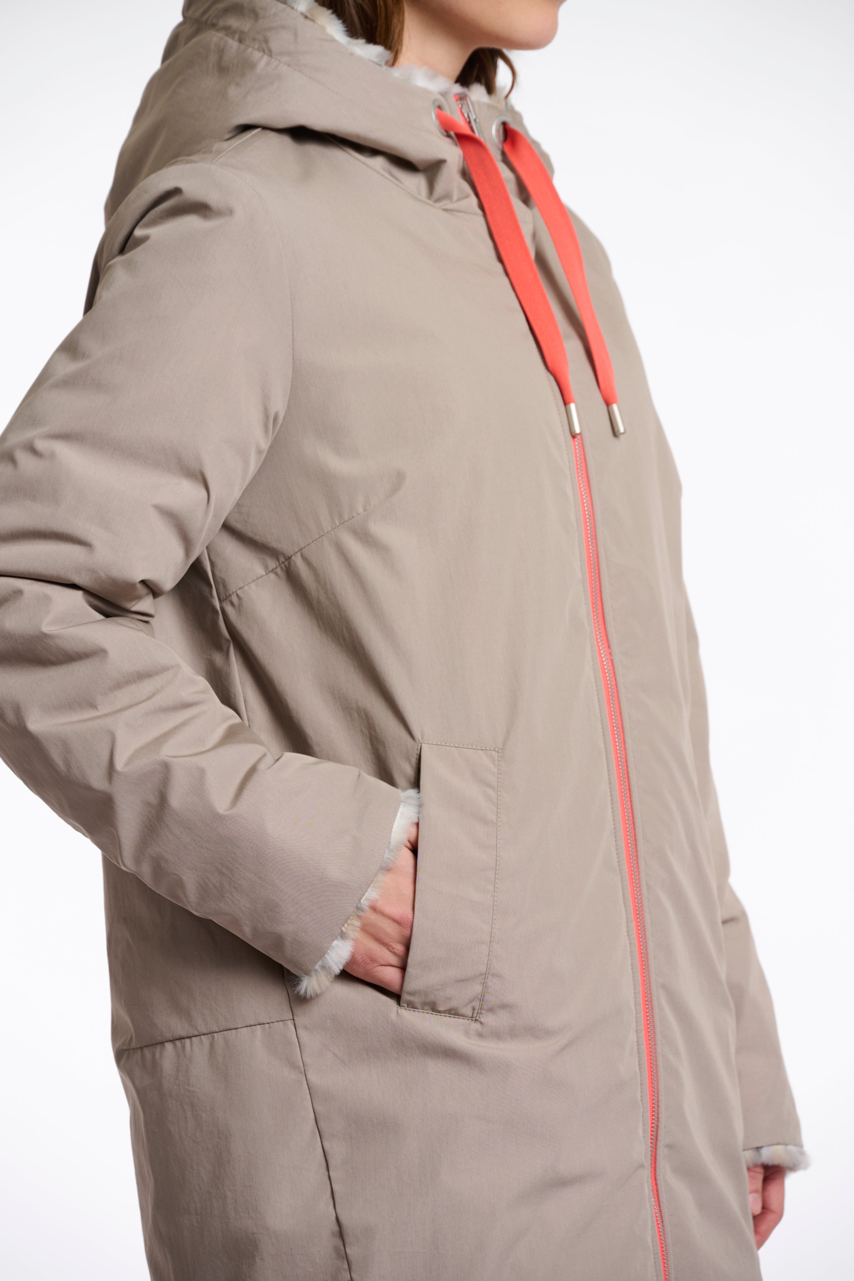 Javin Reversible Hooded Coat with Faux Fur Lining, Light Pebble and Leopard image 3