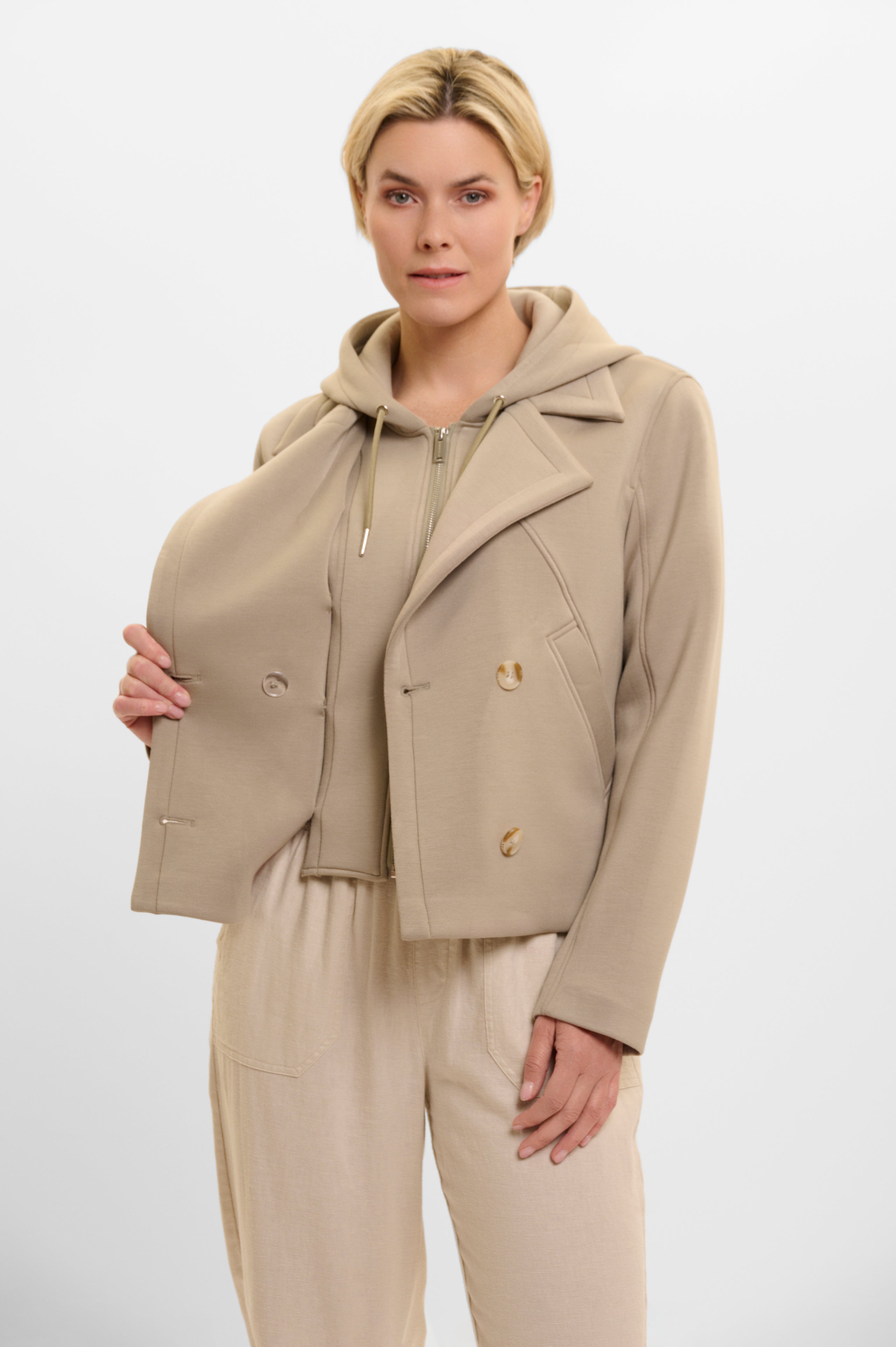 Jennifer Jacket with Detachable Hood Collar, Dusty Khaki image 1