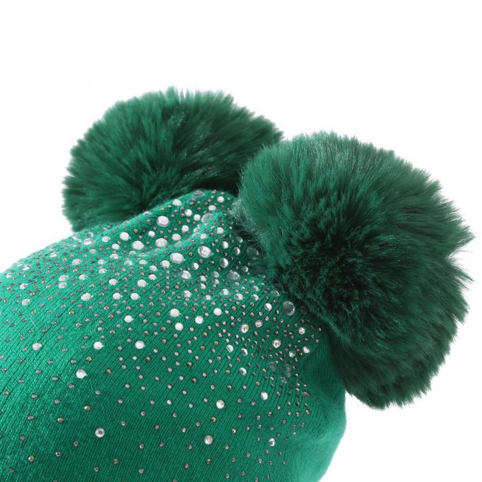 Sequin Double Pompom Hat, Green image 3