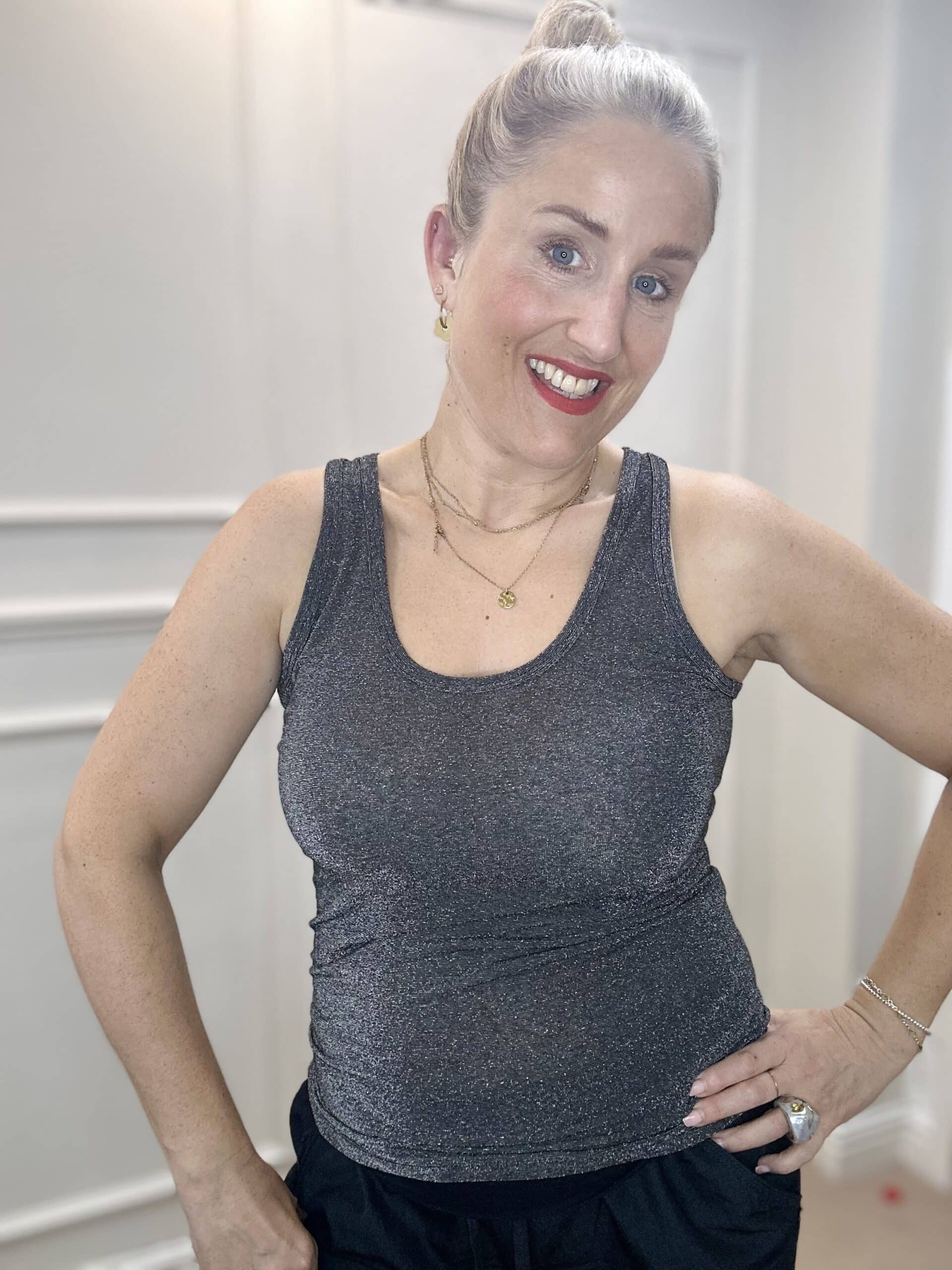 Faye Lurex Vest Top, Steel Grey colour image 0