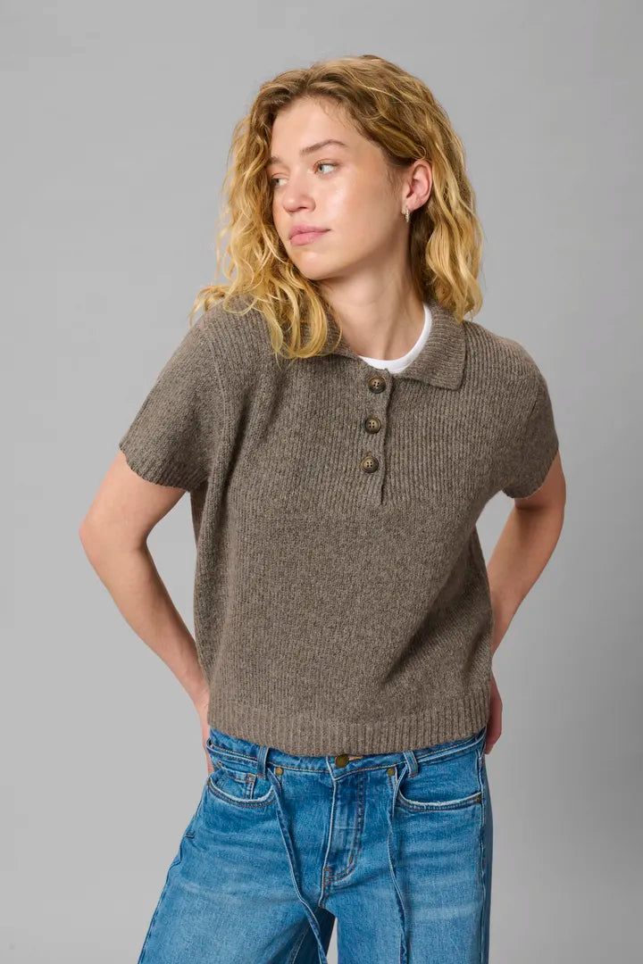 Paloma Knitted Polo, Brown Melange image 1