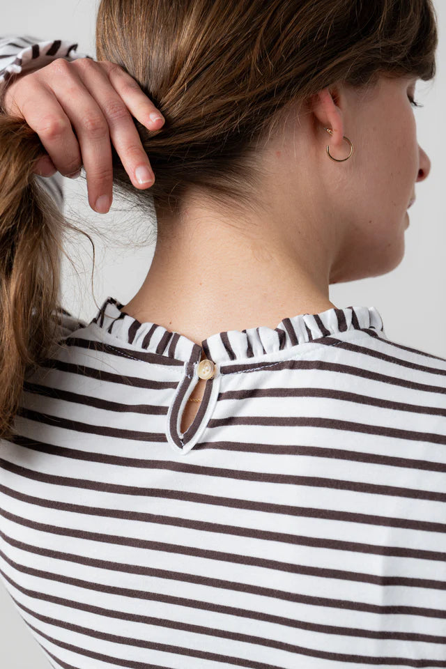 Marnie Frill Neck Striped Top, Chocolate image 3