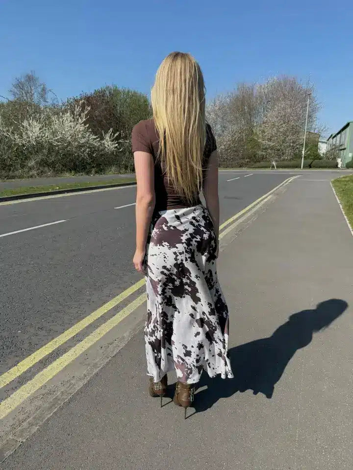 Satin Slip Skirt, Cowhide print image 2