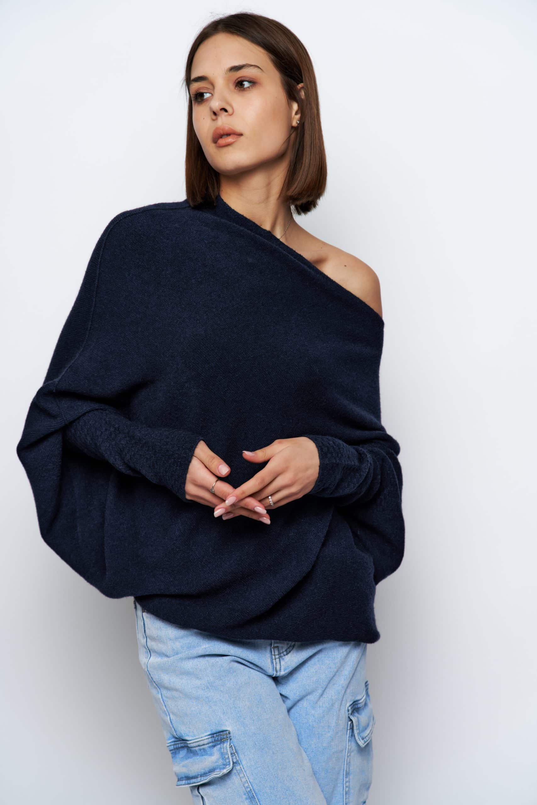 Asymmetric Knit, Navy image 3