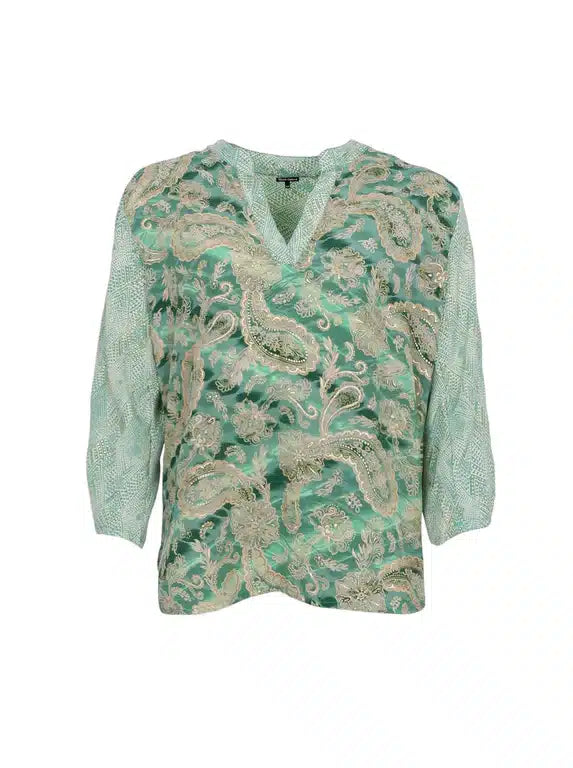 Luna Flared Sleeve Blouse, Floral Green Mix image 2
