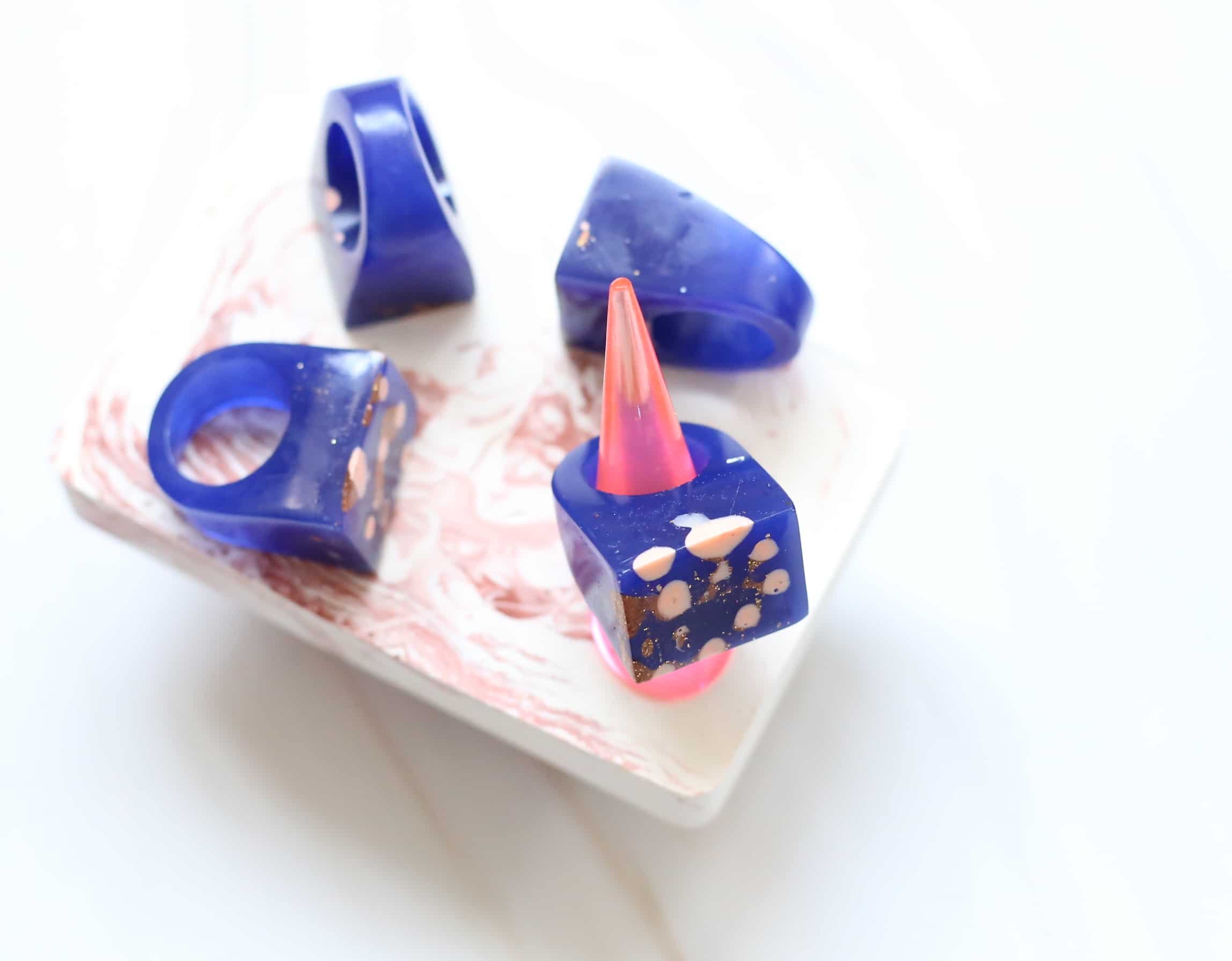 Peach Spots Blue Cube Ring image 1