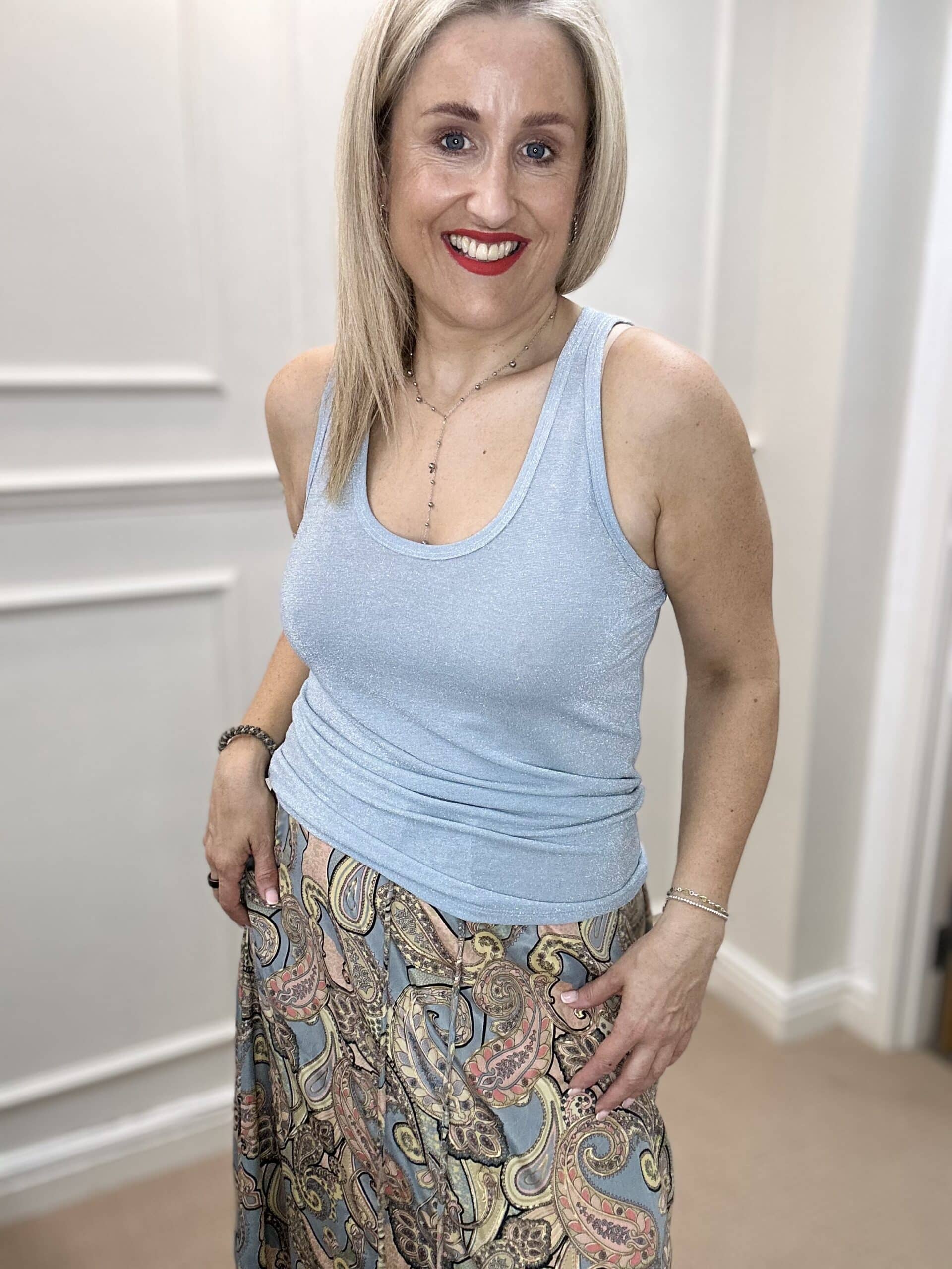 Faye Lurex Vest Top, Ice Blue colour image 0