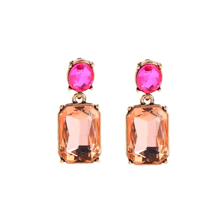 Oval Twin Gem Post Earring, Orange & Pink image 0