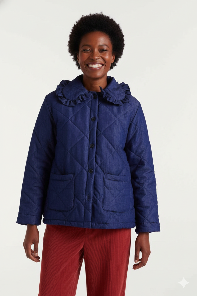 Pilar Chambray Fabric Coat, Blue image 0
