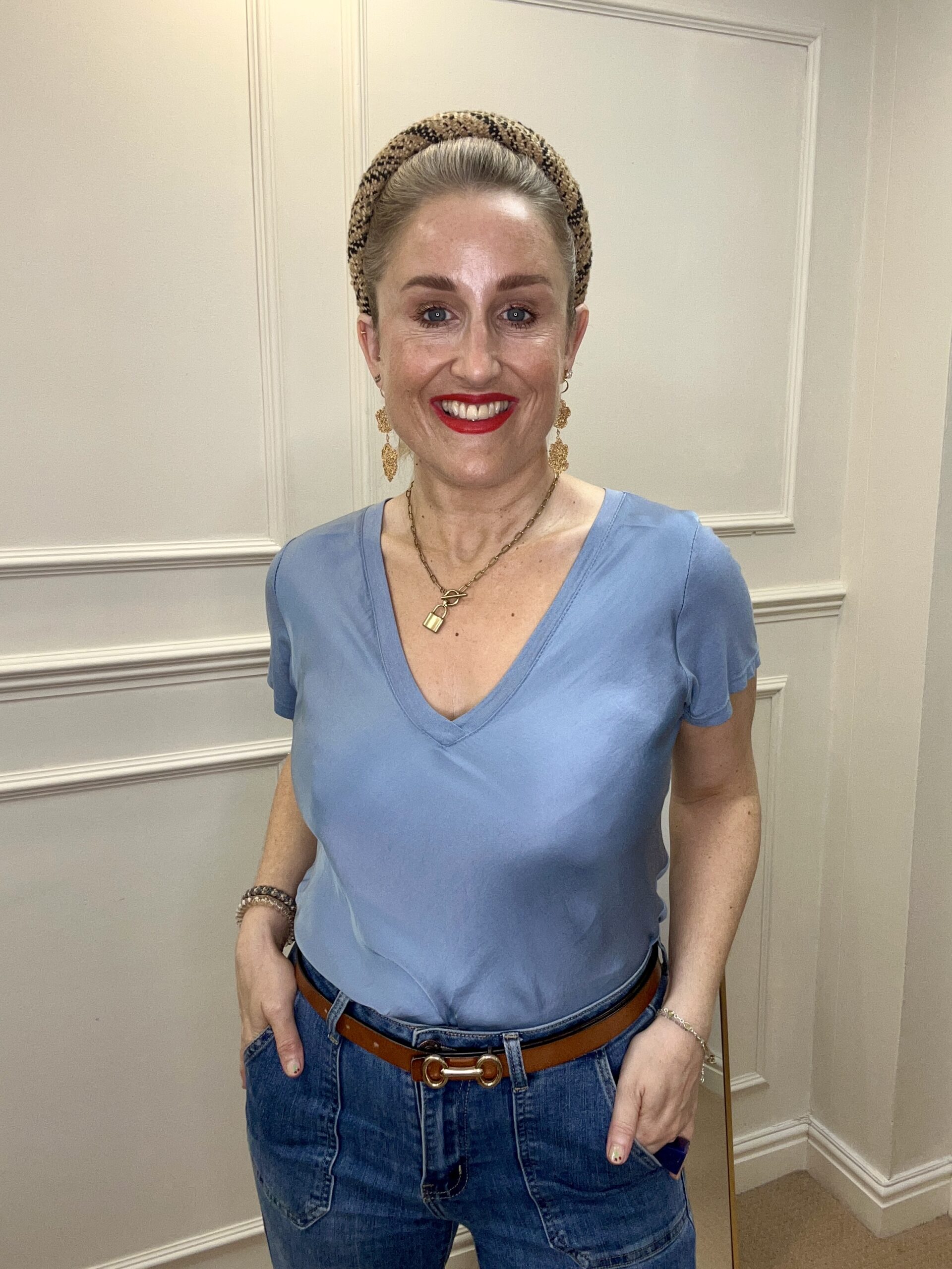 Alison Silk Front Tee Shirt, Light Blue image 0