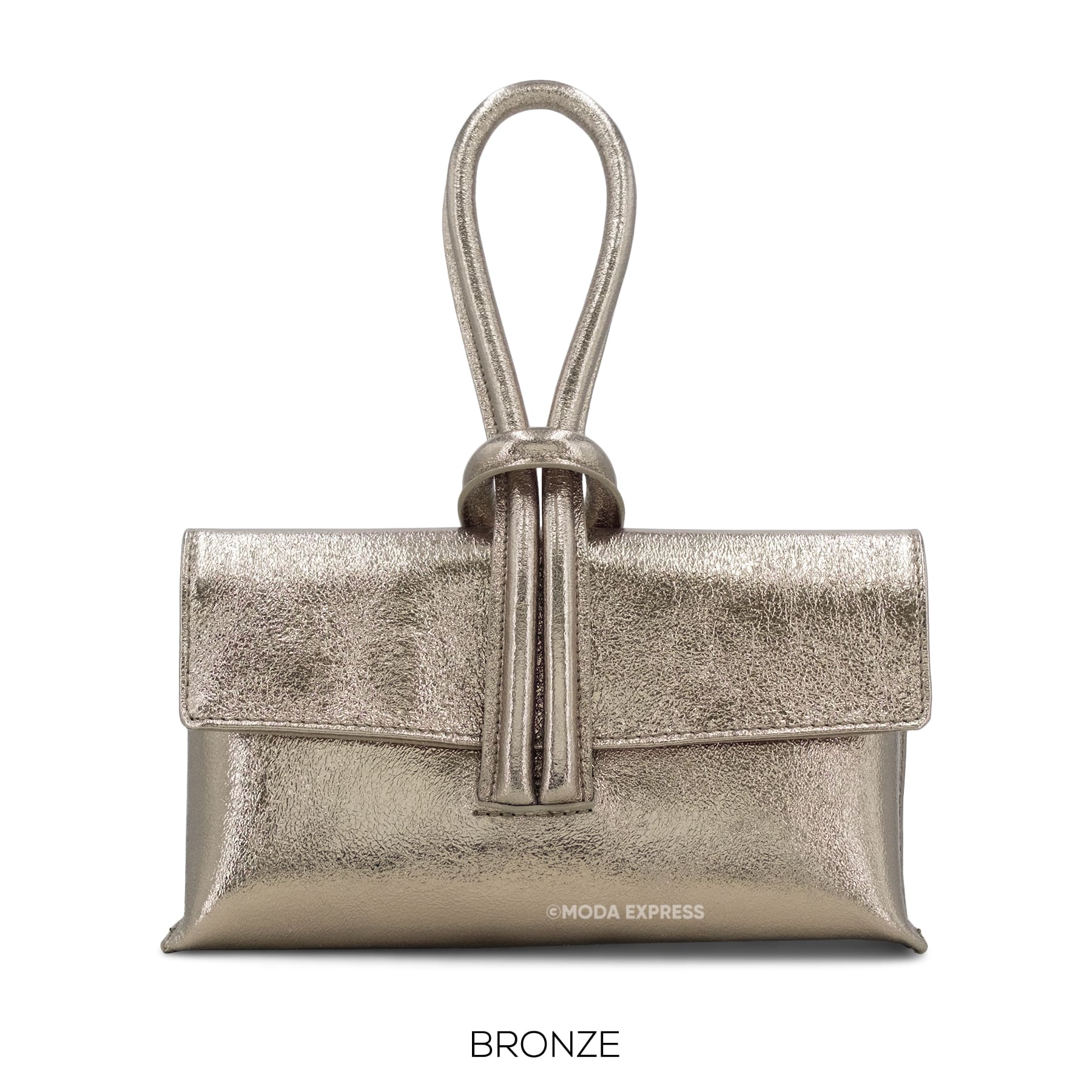 Metallic Leather Loop Bag, Bronze image 0