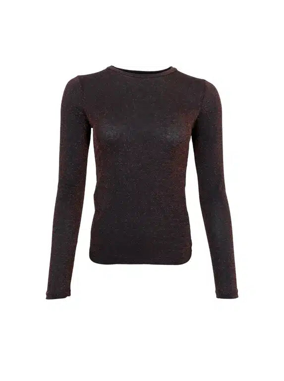 Faye Lurex Long-Sleeved Top, Black Coffee colour image 2