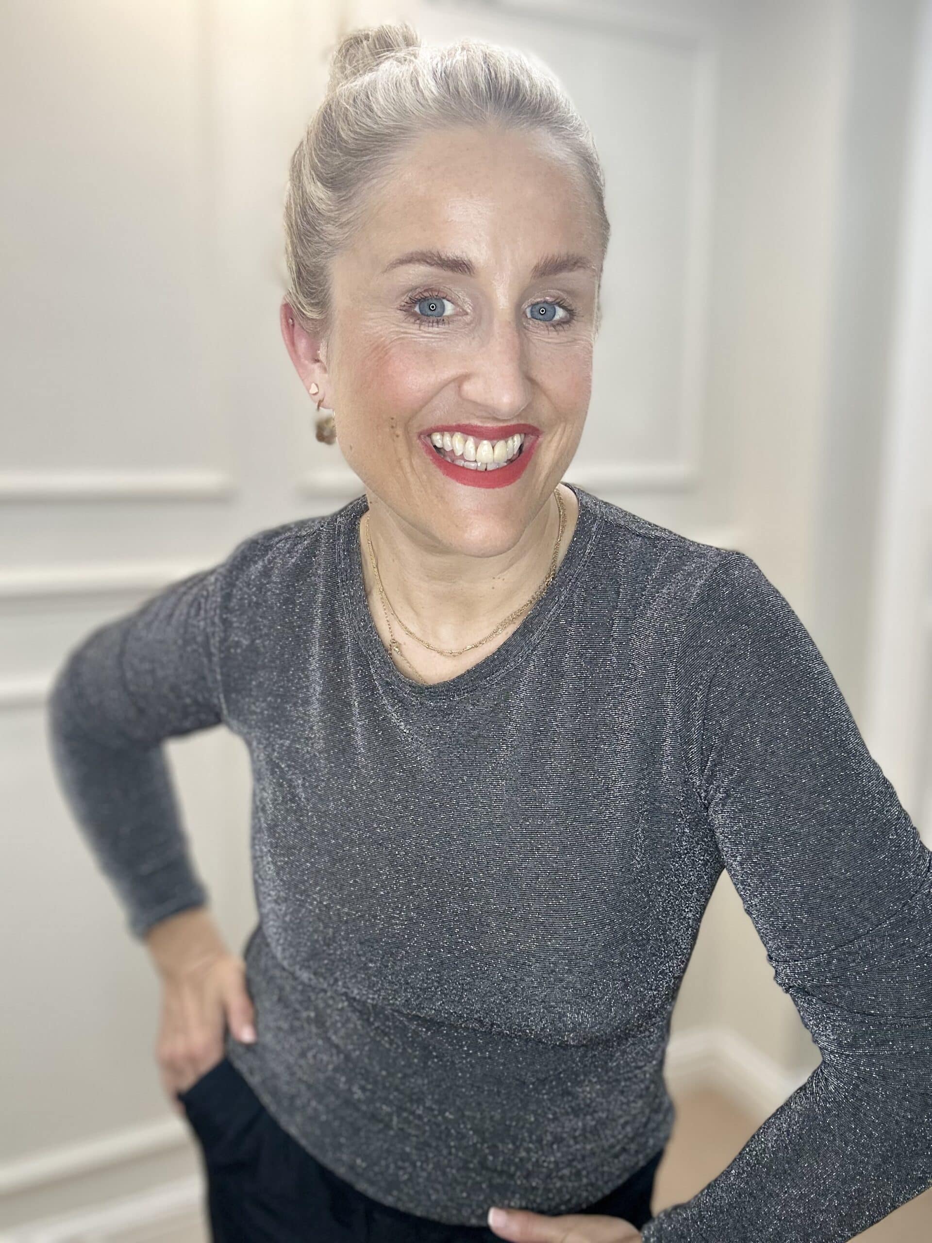 Faye Lurex Long-Sleeved Top, Steel Grey colour image 0