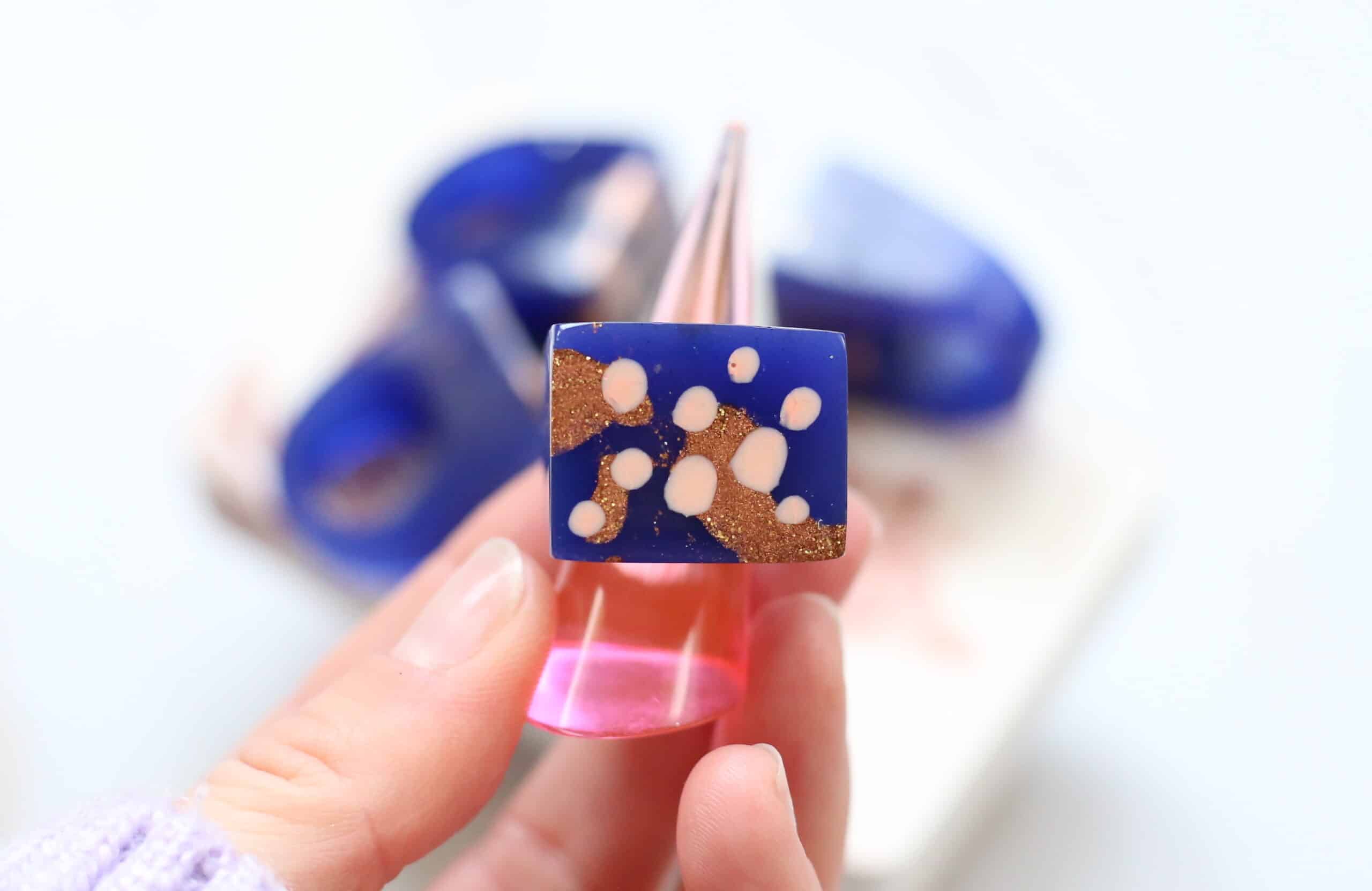 Peach Spots Blue Cube Ring image 2