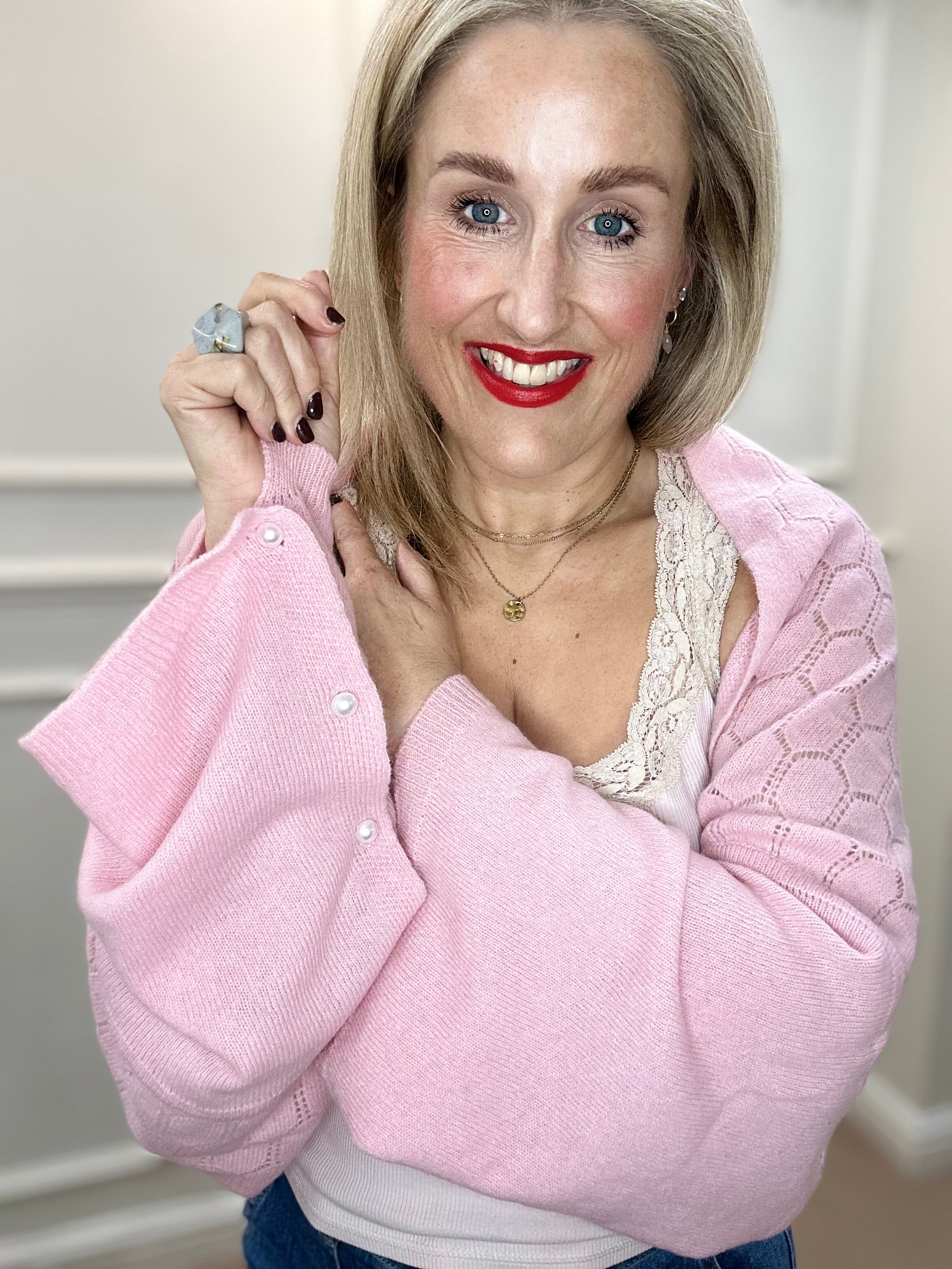 Penny Open Knit Cape, Pink image 2