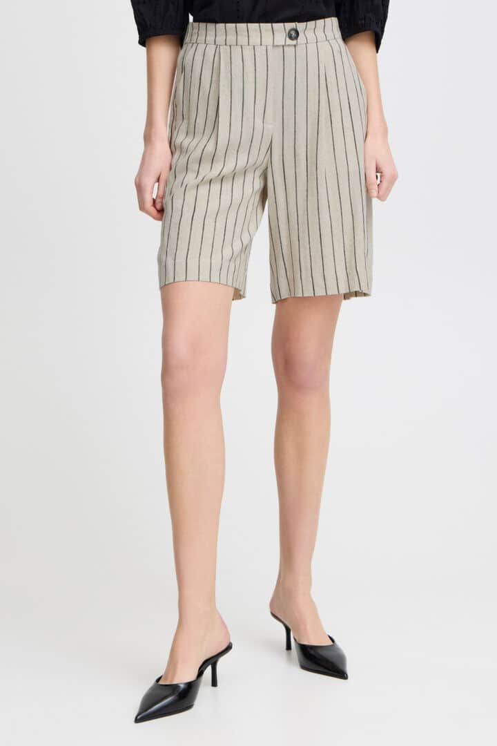 Johanna  Woven Short, Linen Black Stripe image 2