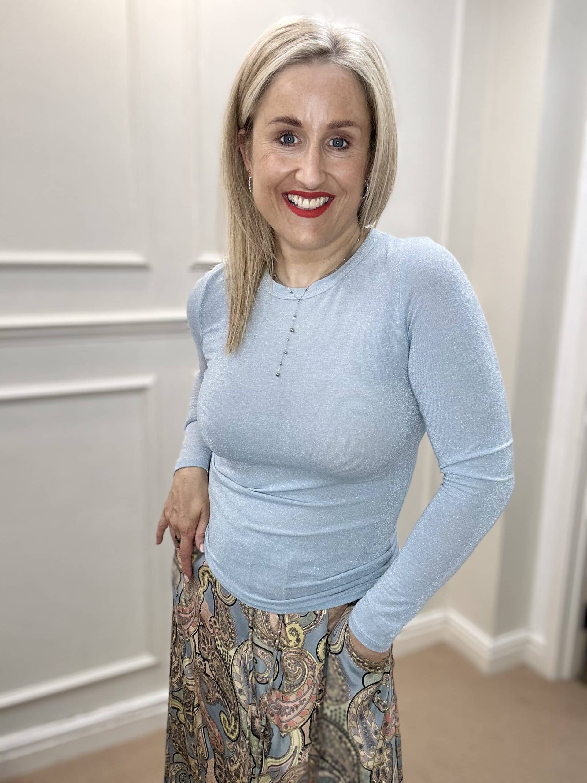 Faye Lurex Long-Sleeved Top, Ice Blue colour image 0