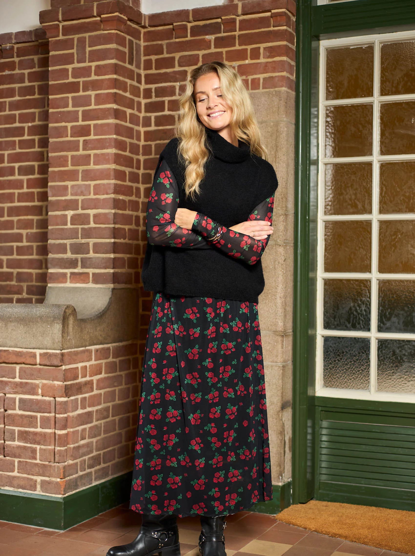 Annie Mesh Blouse, Red Flower