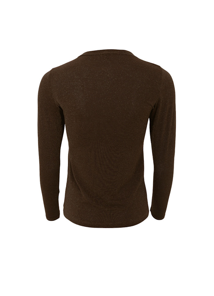 Faye Lurex Long-Sleeved Top, Chocolate