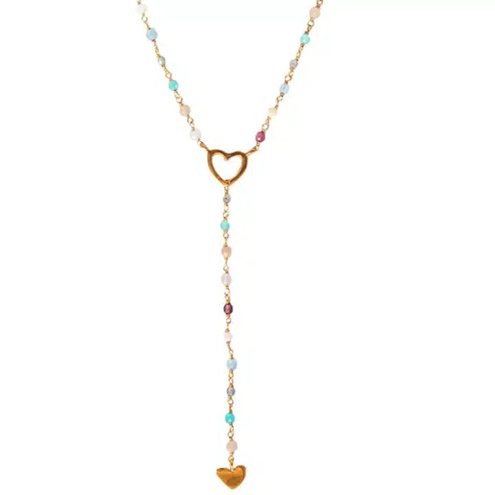 Heart Drop Necklace, Multi-coloured stones image 0