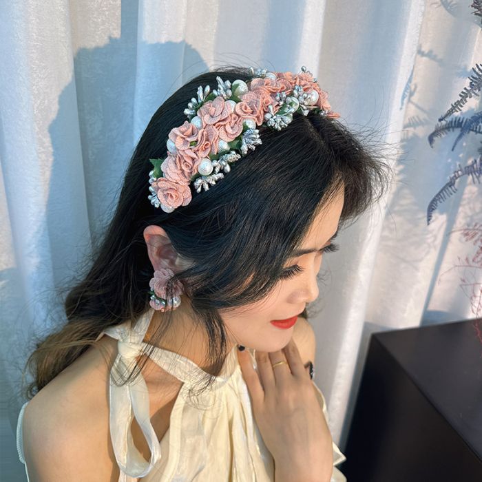 Flowers & Pearls Headband, Taupe image 2