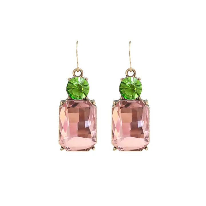 Twin Gem Earring, Pink & Green image 0