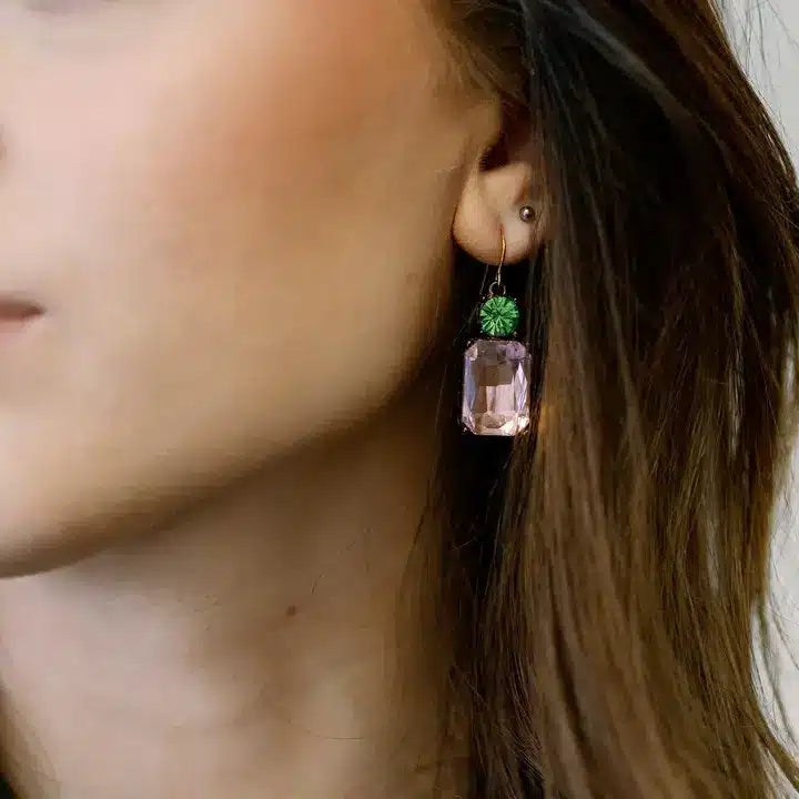Twin Gem Earring, Pink & Green image 1