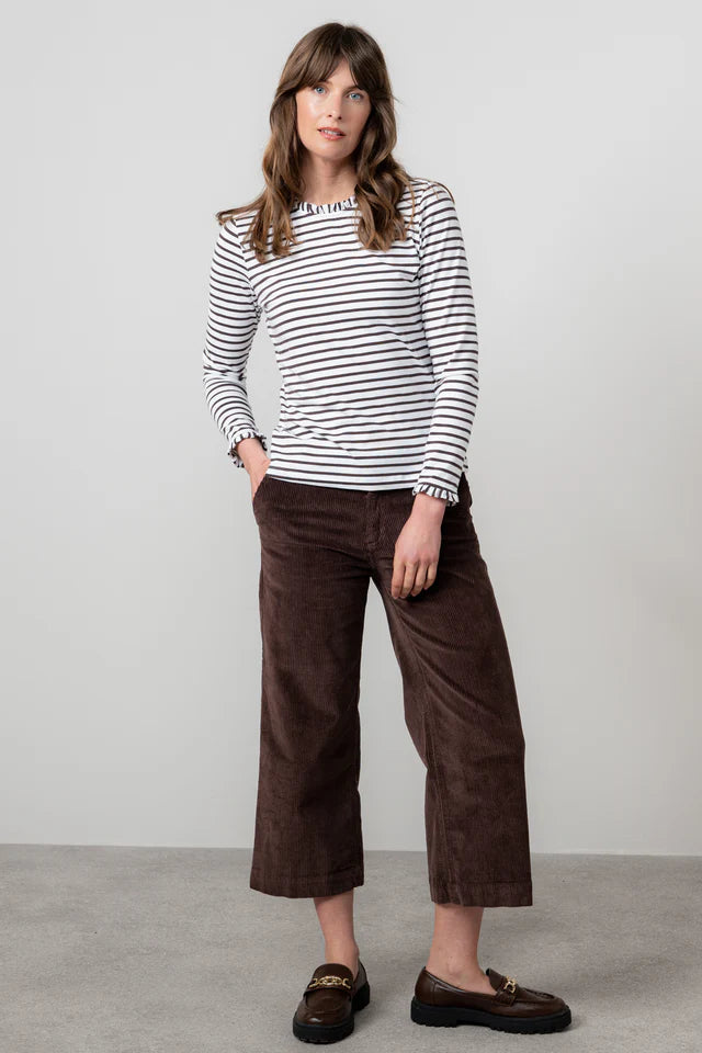 Marnie Frill Neck Striped Top, Chocolate image 1