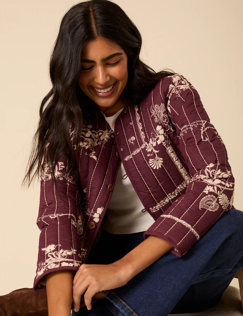 Julia Reversible Quilted Jacket, Floral Burgundy image 4