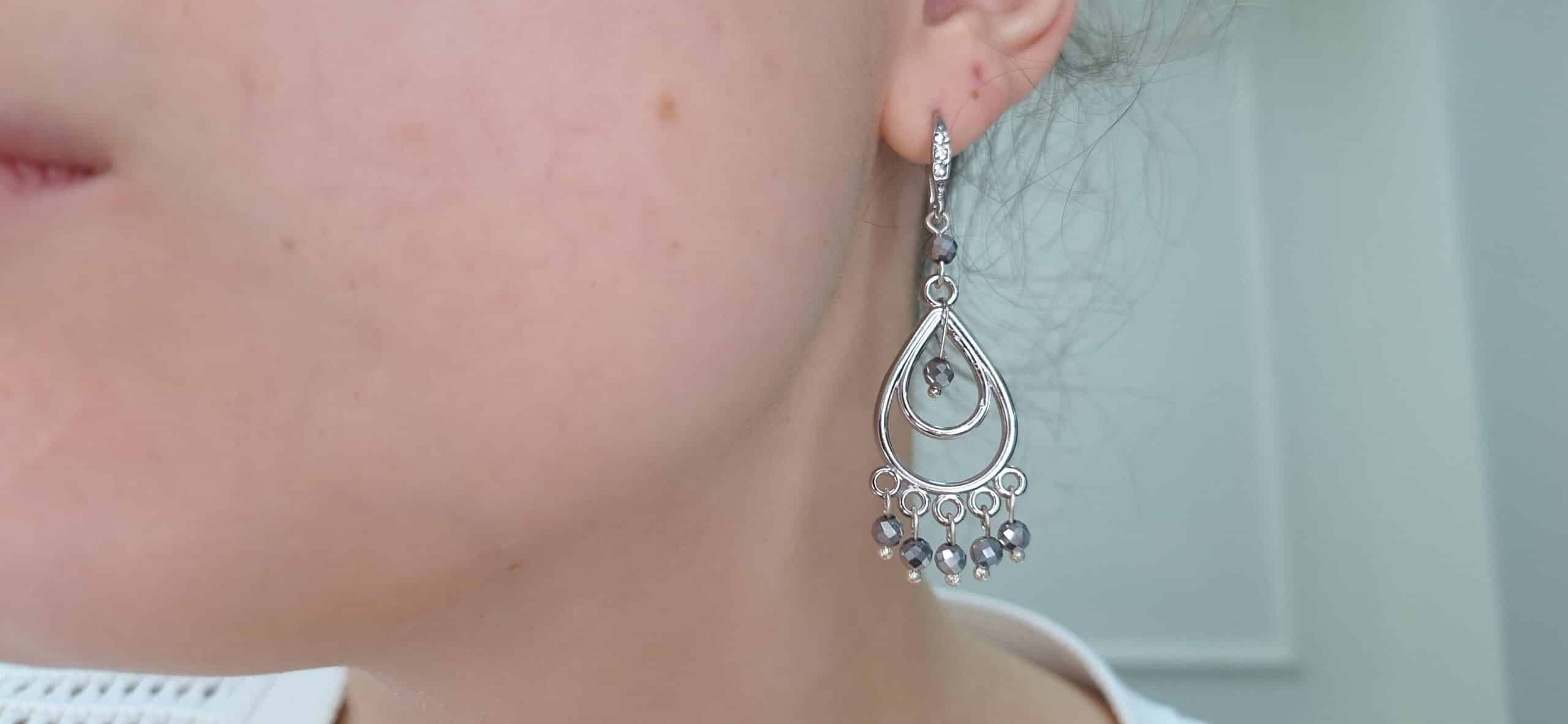 Silver Hematite Gemstone Chandelier Earrings image 1