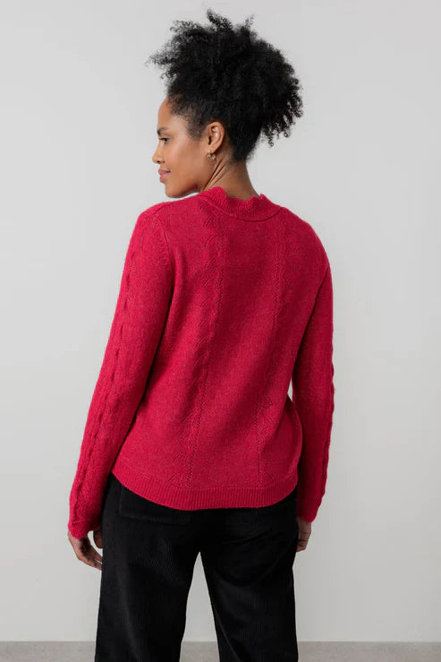 Elise Tie Neck Pointelle Jumper, Scarlet image 3