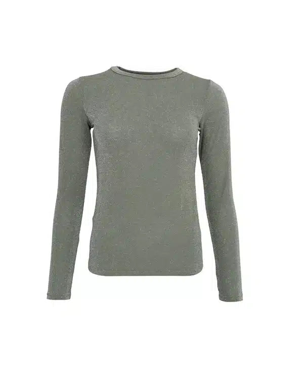 Faye Lurex Long-Sleeved Top, Olive colour image 1