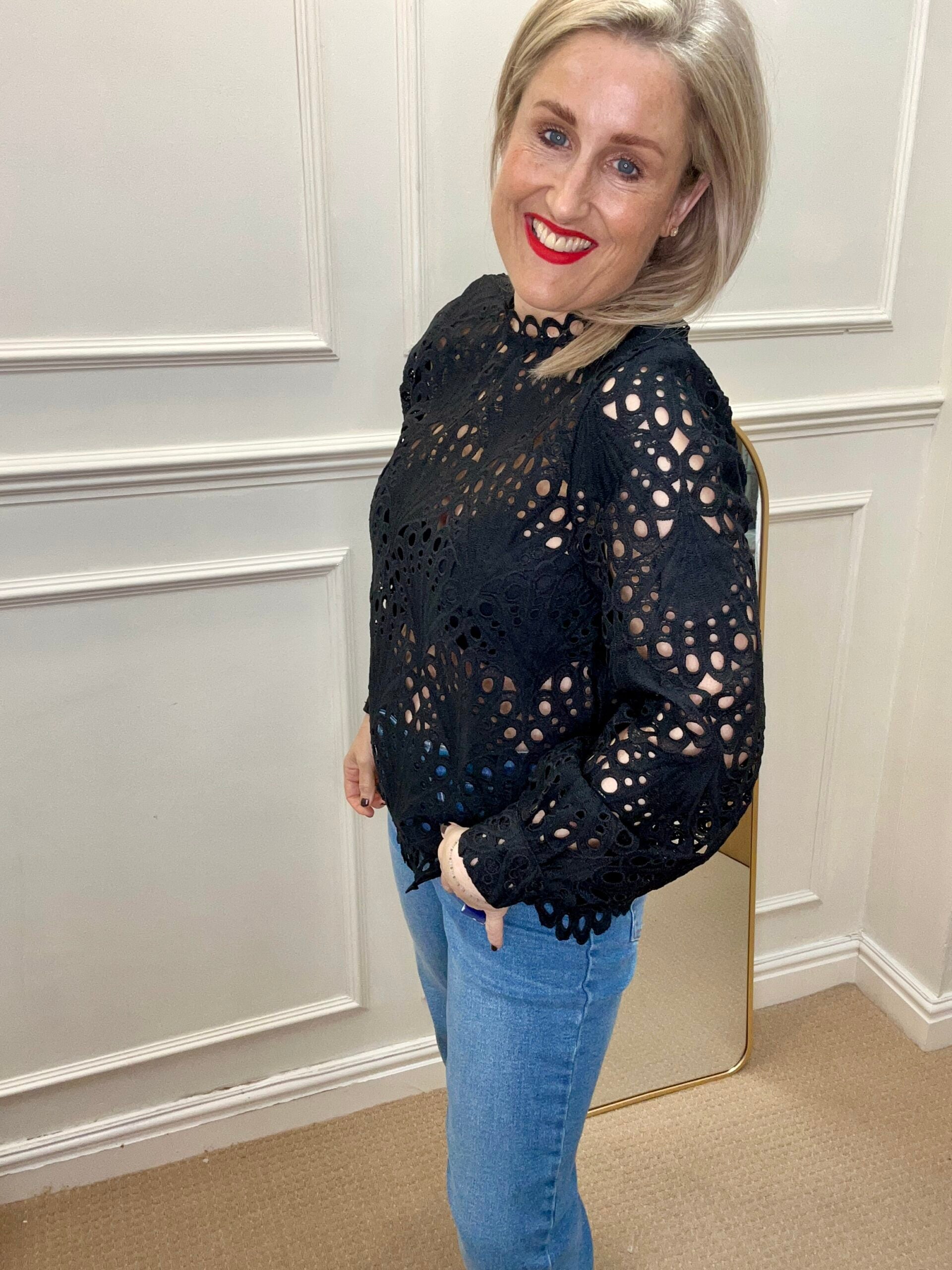 Lacy Greek Blouse, Black image 2