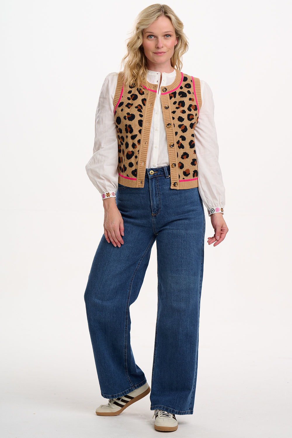 Natalie Knitted Waistcoat, Tan/Black, Natural Leopard image 2