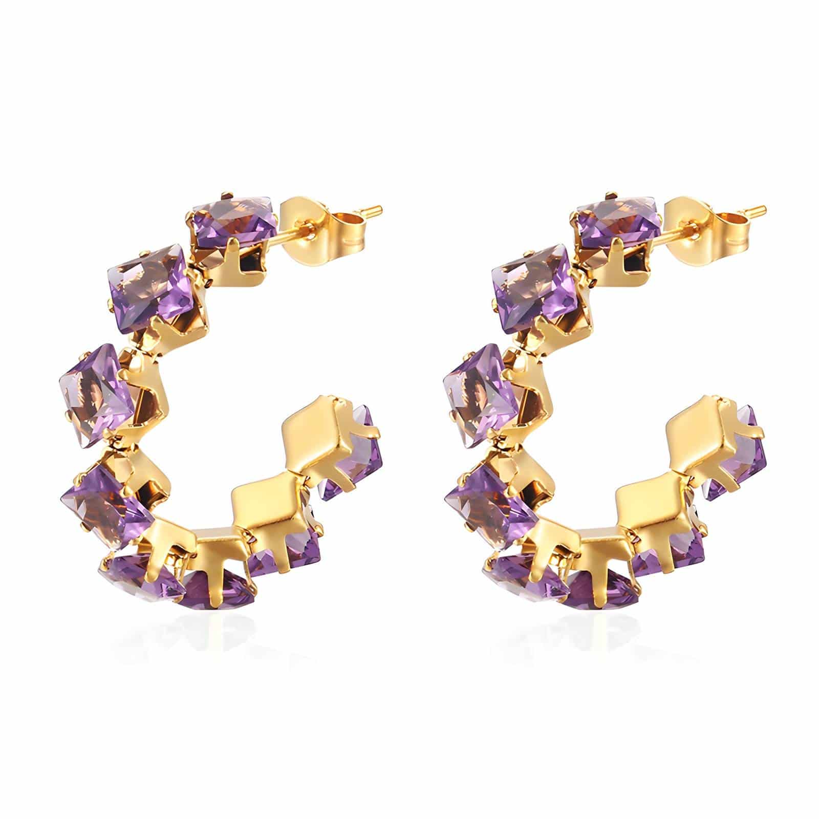 Gold-Plated Hoop Earrings, Lilac Sparkle image 0