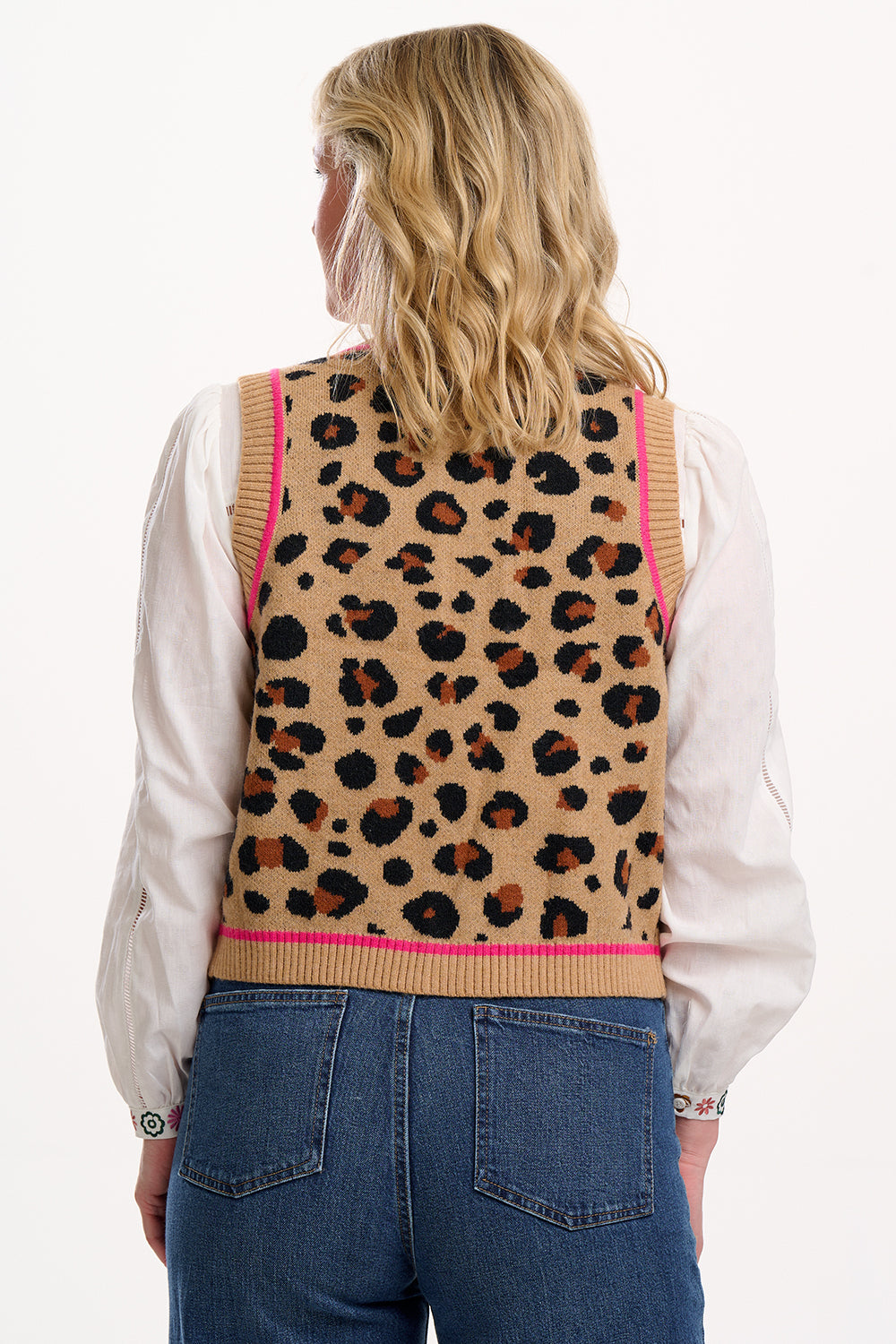 Natalie Knitted Waistcoat, Tan/Black, Natural Leopard image 3